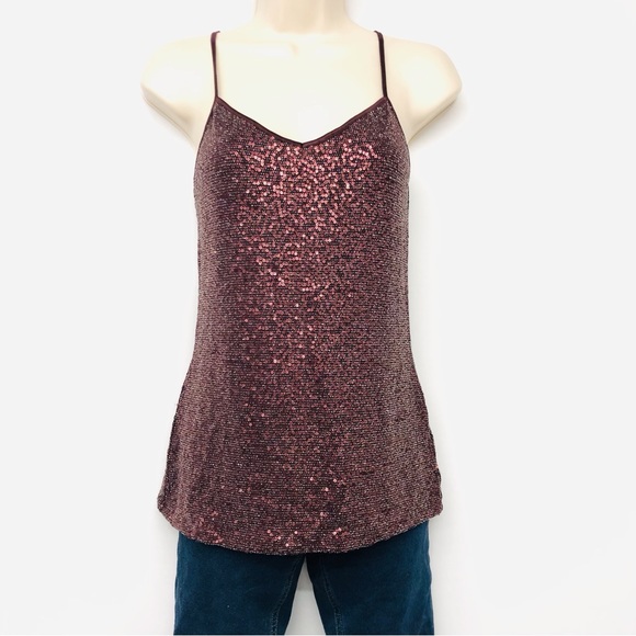 Express Burgundy Sequin Camisole Tank Top - Picture 14 of 16